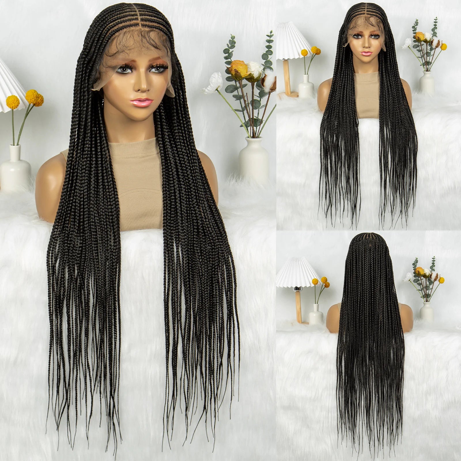 Goddess Bohemian Knotless Braids Wig | Full Lace Front | Cornrow Accents Luxegan