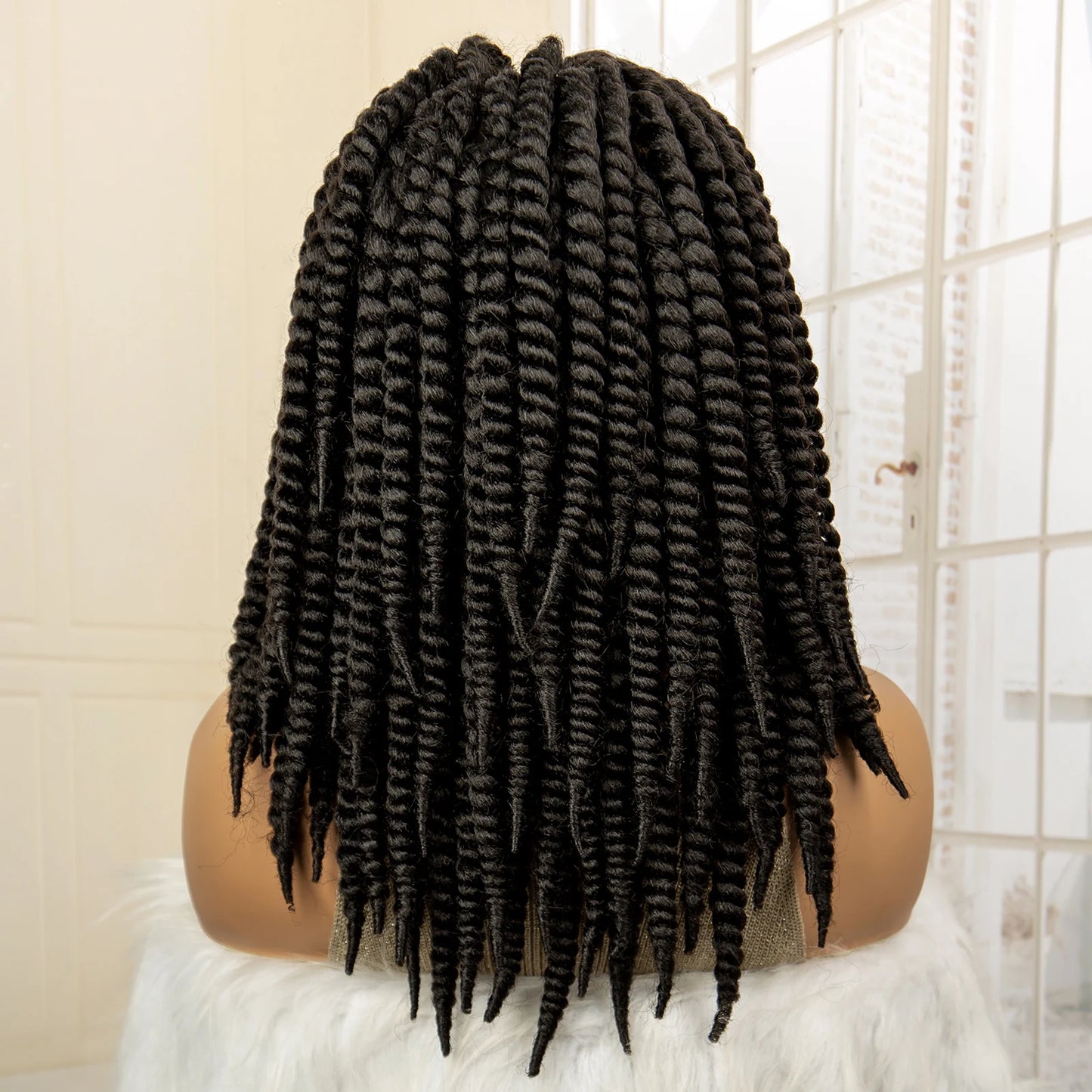 16 Inch Brown Twisted Braided Bob Wig | Full Lace | Kanekalon Fiber | For Black Women