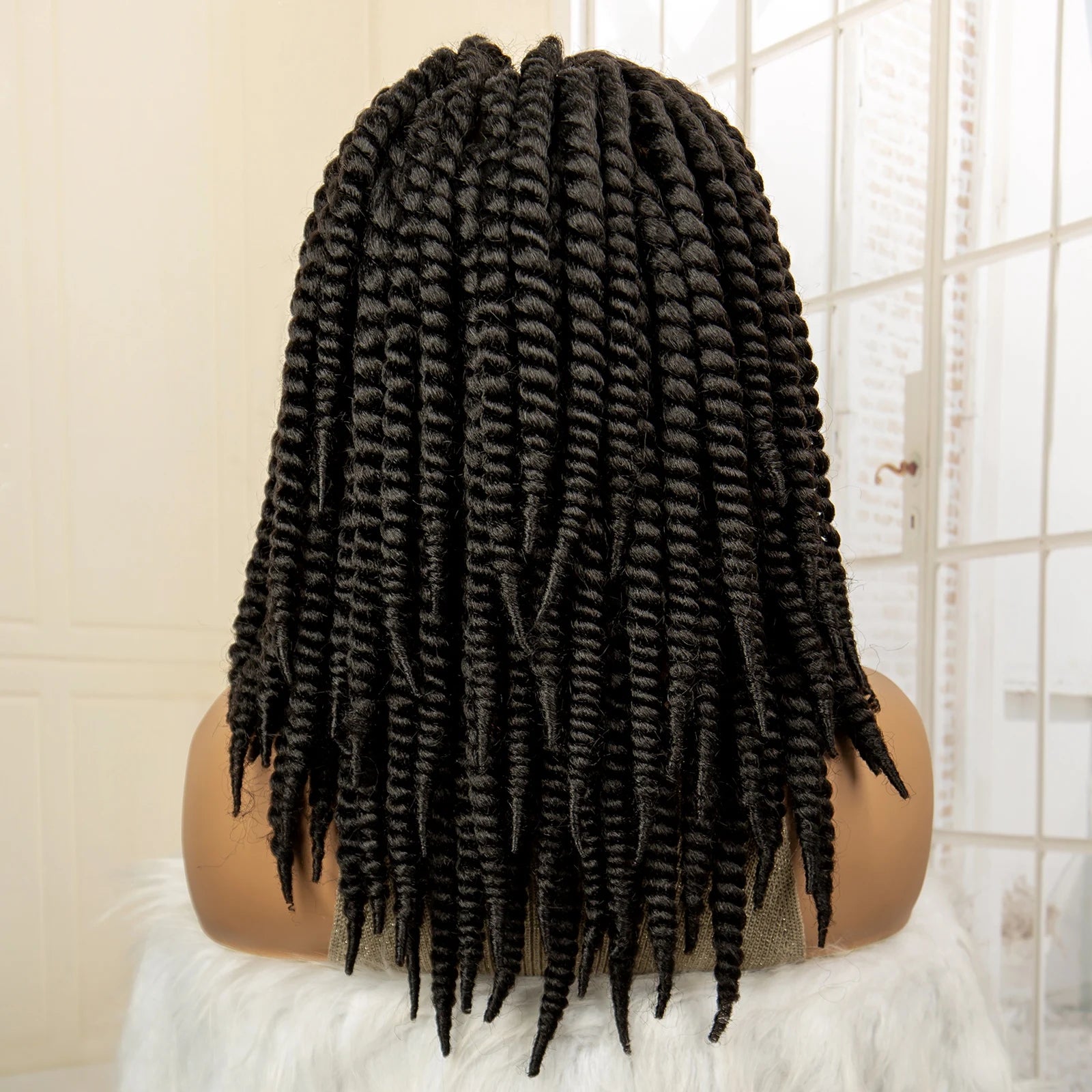 16 Inch Brown Twisted Braided Bob Wig | Full Lace | Kanekalon Fiber | For Black Women