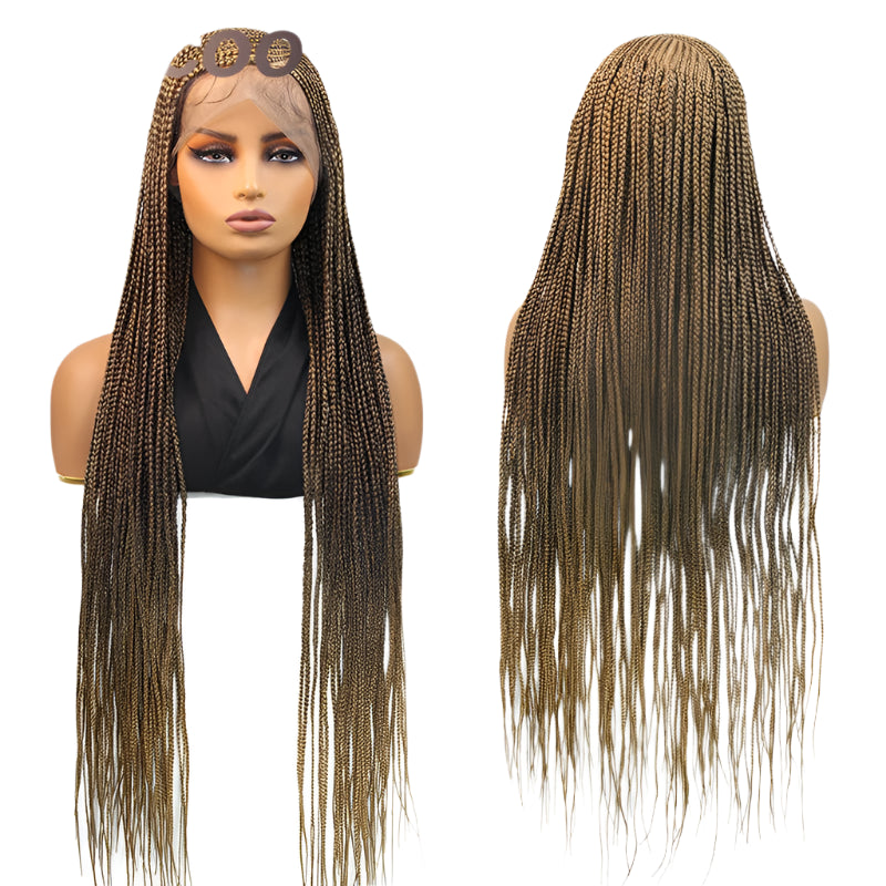 36" Cornrow Braided Wig | Full Lace Front Wig | Blonde Box Braids | Side Part | Synthetic Hair