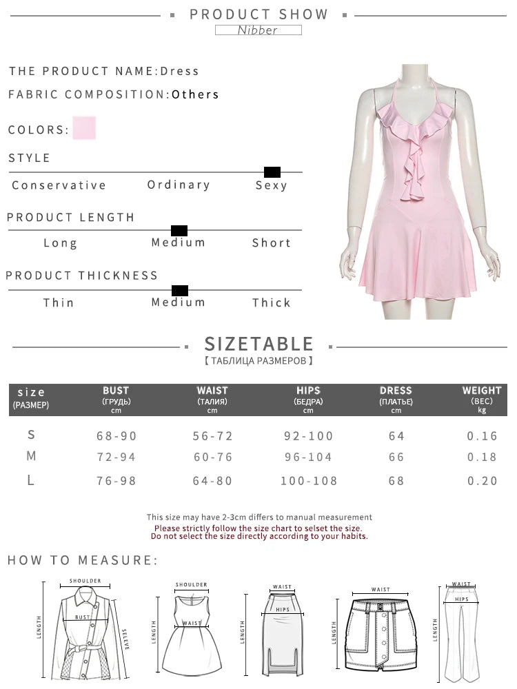Women's Ruffles V-Neck Mini Dress | Elegant Backless Birthday Party Gown | Sexy Neck-Mounted Halter Summer Clubwear | Premium Tatting High Stretch Slim Fit Fit and Flare Vestido Model K24D52995 Luxegan