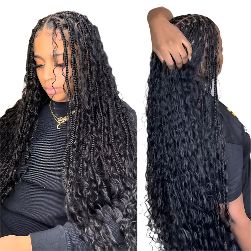 32" 613 Blonde Boho Box Braids Wig | Full Lace Front Knotless Cornrows & Curls | Synthetic Braided Wig for Women