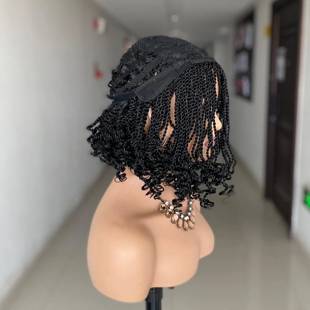 Short Box Braided Wig | Kinky Twist Crochet Wig | Heat Resistant | Synthetic Braids for Black Women - Luxegan