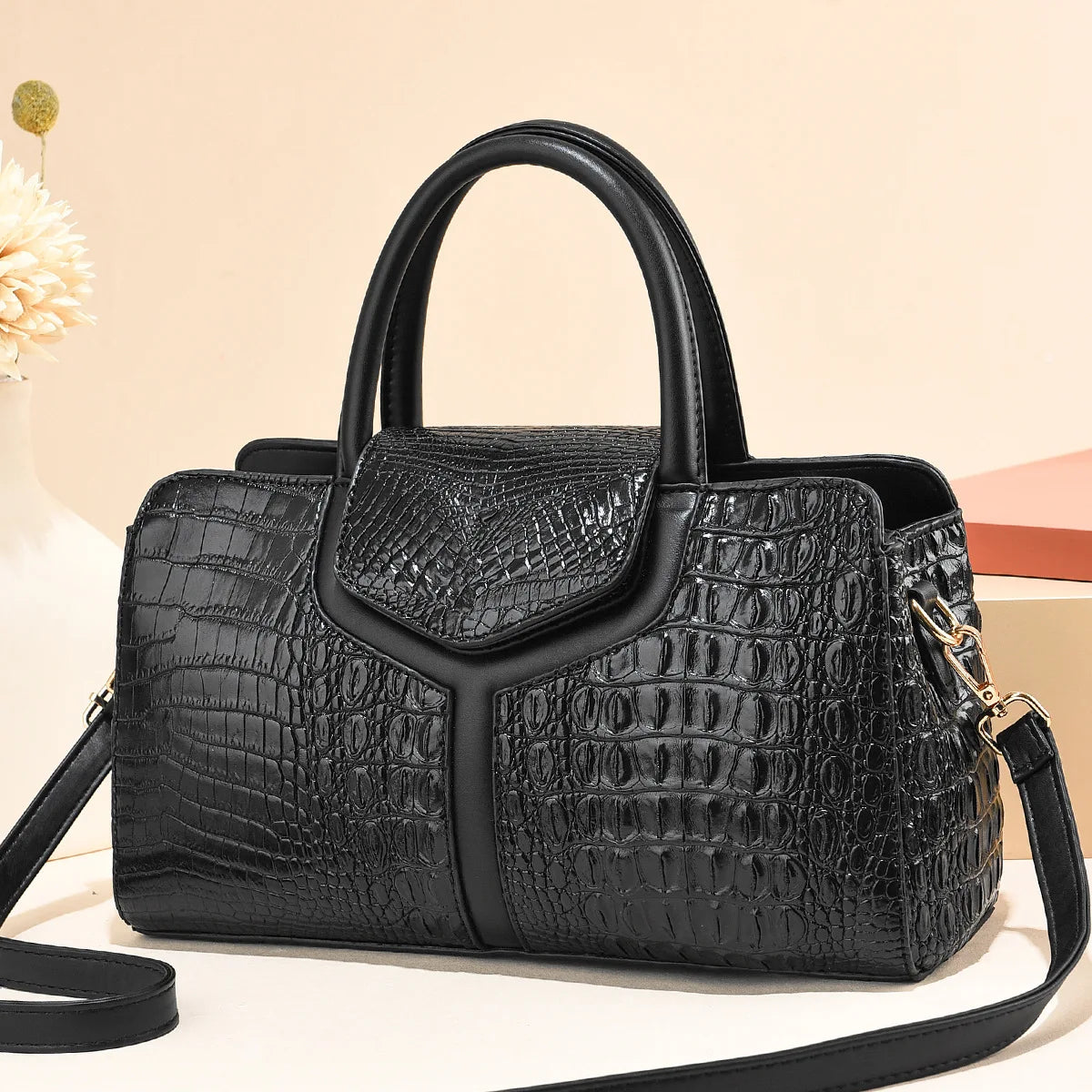 Bag Women New Fashion Crocodile Pattern Handbag | Large Capacity Casual Shoulder Messenger Bag (Purses & Handbags) Luxegan