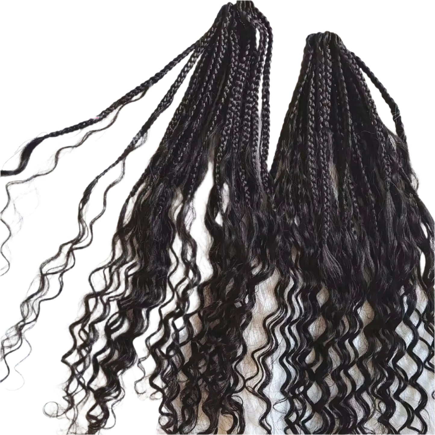 30" Crochet Boho Box Braids | Human Hair Curly Ends | Pre-Looped | Brazilian Remy Hair Extensions