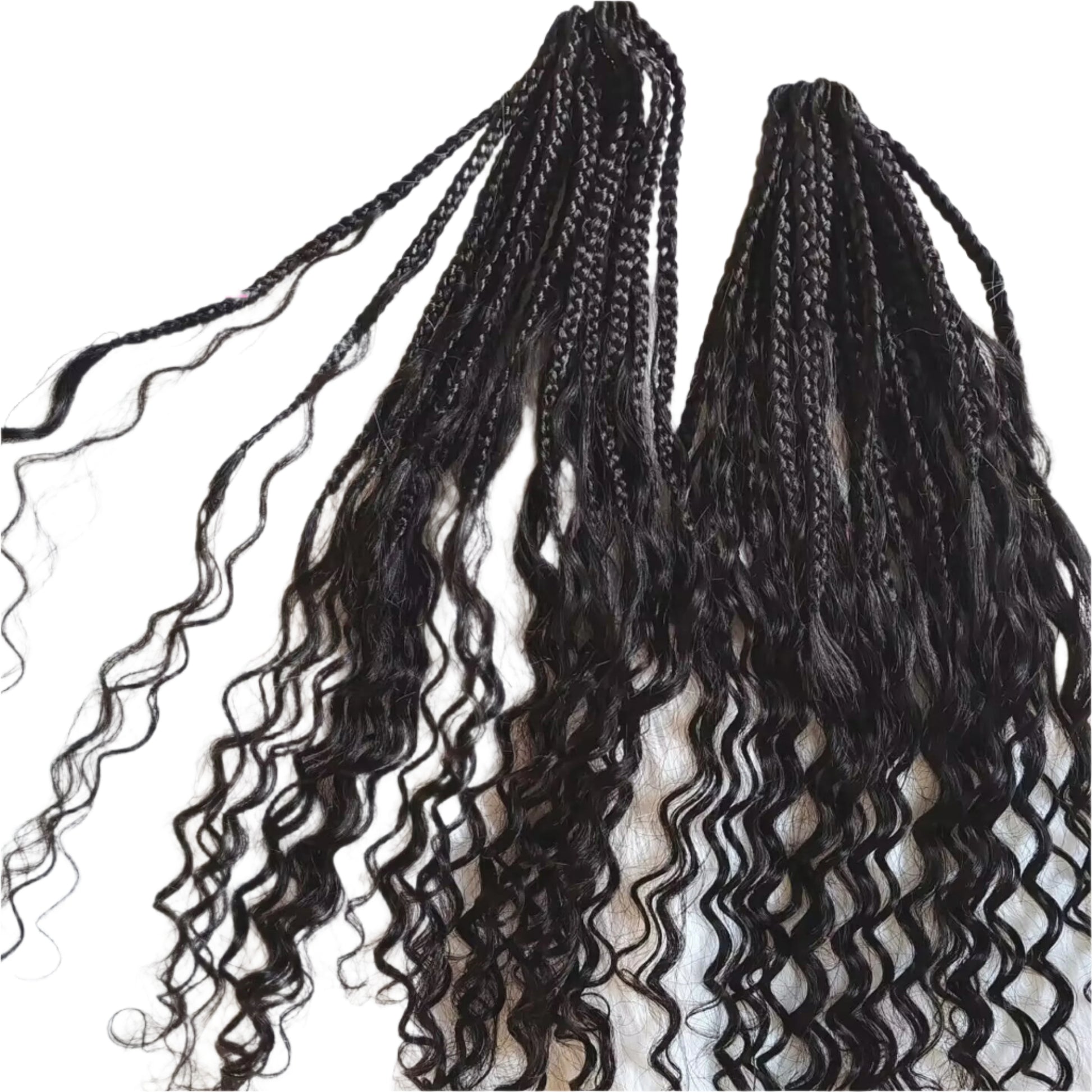 30" Crochet Boho Box Braids | Human Hair Curly Ends | Pre-Looped | Brazilian Remy Hair Extensions