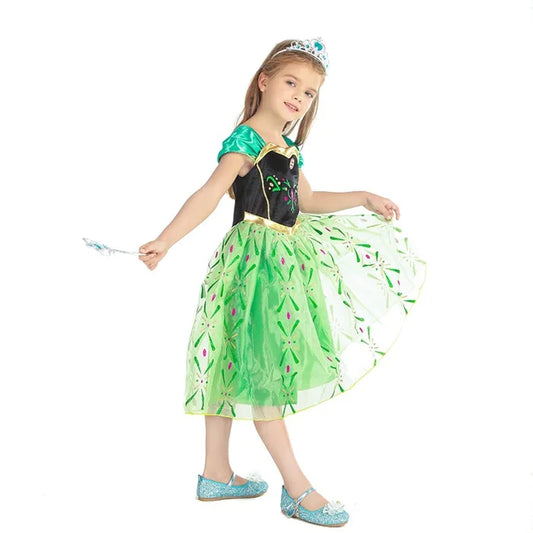 Girls' Full-Print Princess Birthday Party Gown | Fancy Shoulderless Carnival Costume for Kids | European Style Ankle-Length Summer A-Line Dress Luxegan