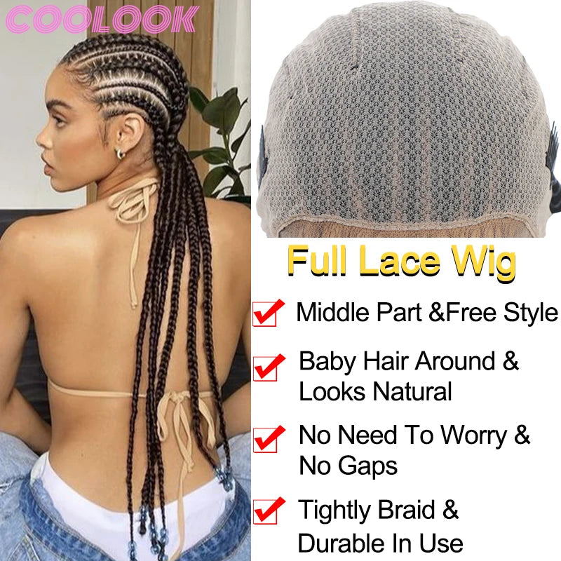36" Cornrow Knotless Braids Wig | 360 Full Lace | Baby Hair | Synthetic Luxegan
