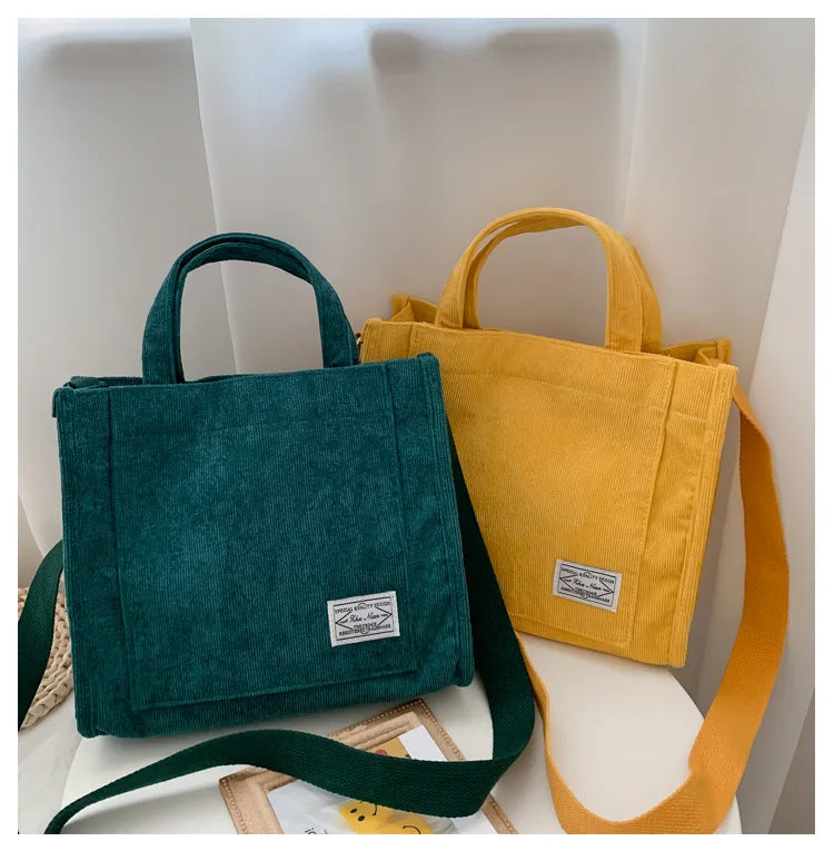 Velvet/Corduroy Casual Tote | Soft Large Capacity Simple Square Handbag Luxegan