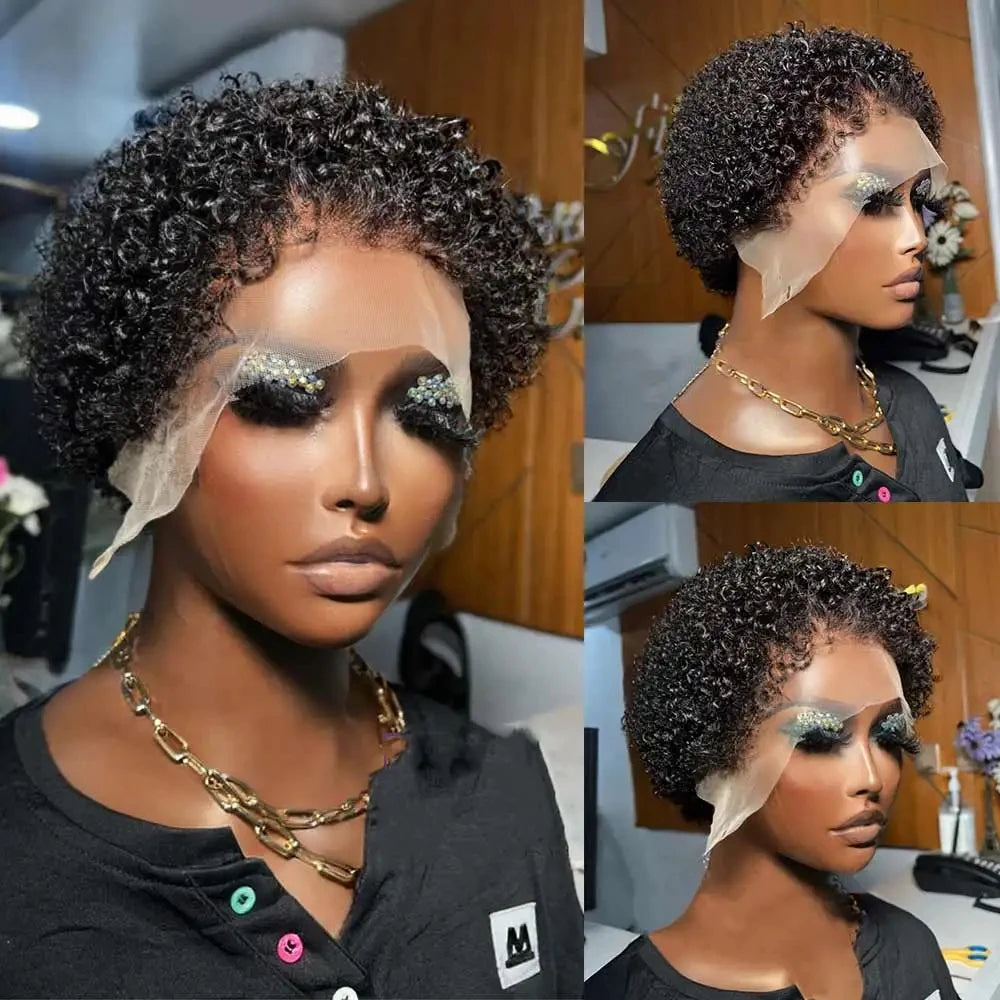 Glueless Kinky Curly Pixie Bob Wig | Short Brazilian Human Hair (Ready-to-Wear, Realistic Scalp) Luxegan