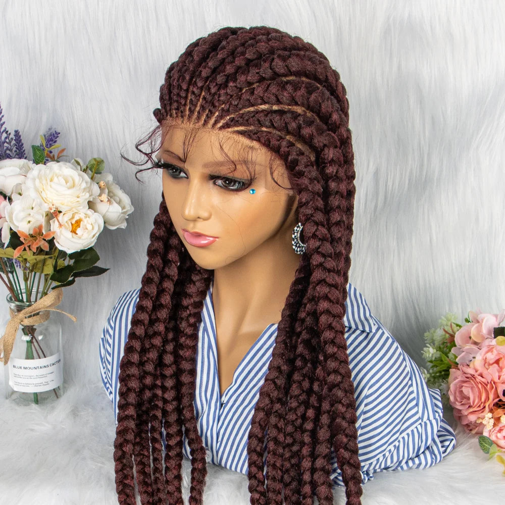 36" Box Braids Full Lace Wig | Baby Hair | Heat Resistant Synthetic Braids | Black Women Luxegan