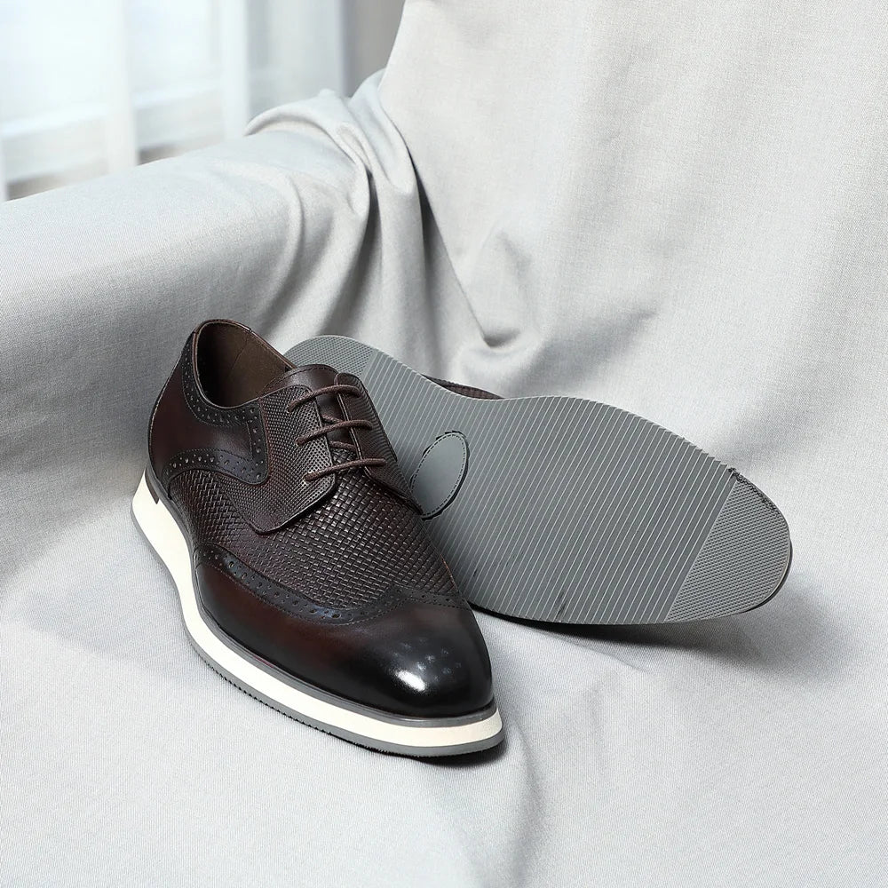 Luxury Handmade Men's Genuine Leather Derby Shoes | Classic Black & Brown Crocodile Print Casual Dress Shoes Luxegan