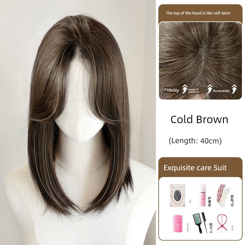 Women's Long Hair Lace Eight-Word Bangs Collarbone Length Wig | Artificial Full Real Human Hair Seamless Full-Head Wig Luxegan