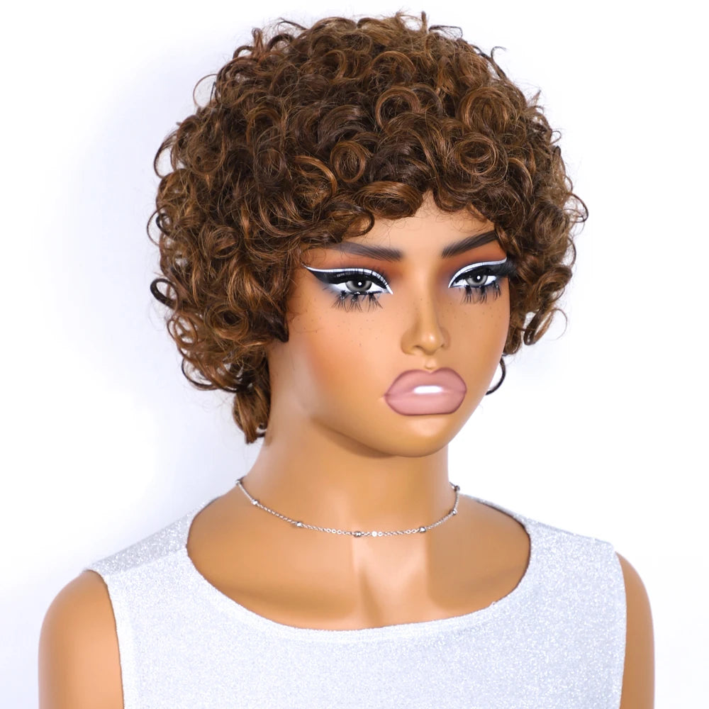 Brown Pixie Cut Wig | Short Water Wave Wig | Brazilian Remy Human Hair | Ready to Wear