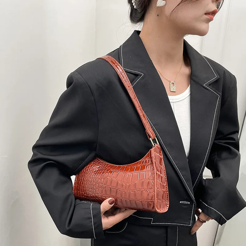 Solid Color PU Leather Women's Underarm Bag | New Luxury Designer Female Casual Shoulder Bag (Tote Clutch Purse & Banquet Handbag) Luxegan