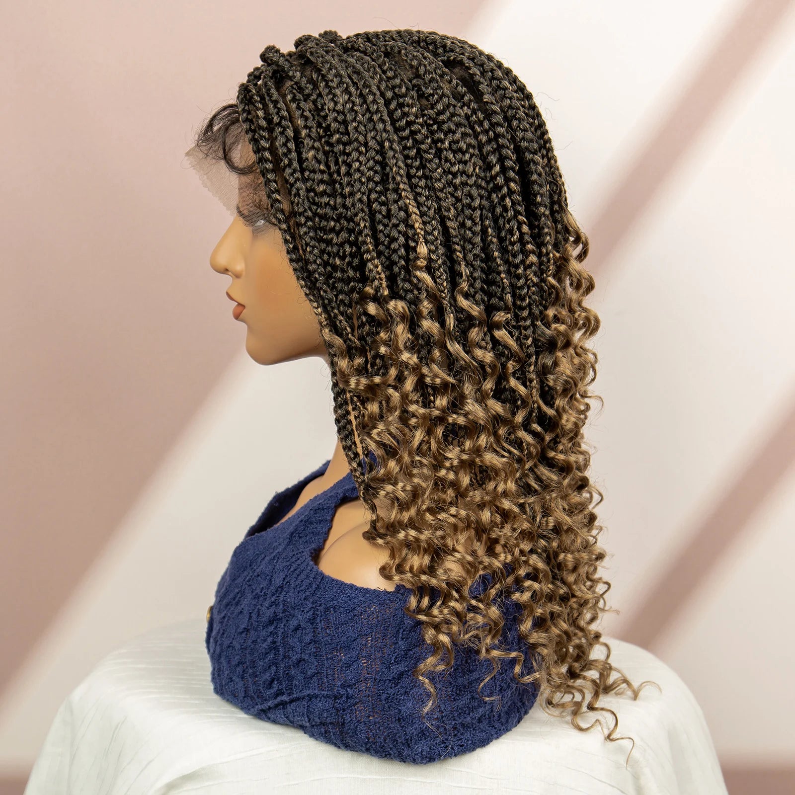 Short Bob Boho Knotless Box Braids Wig | 360 Double Full Lace | Curly Ends Luxegan