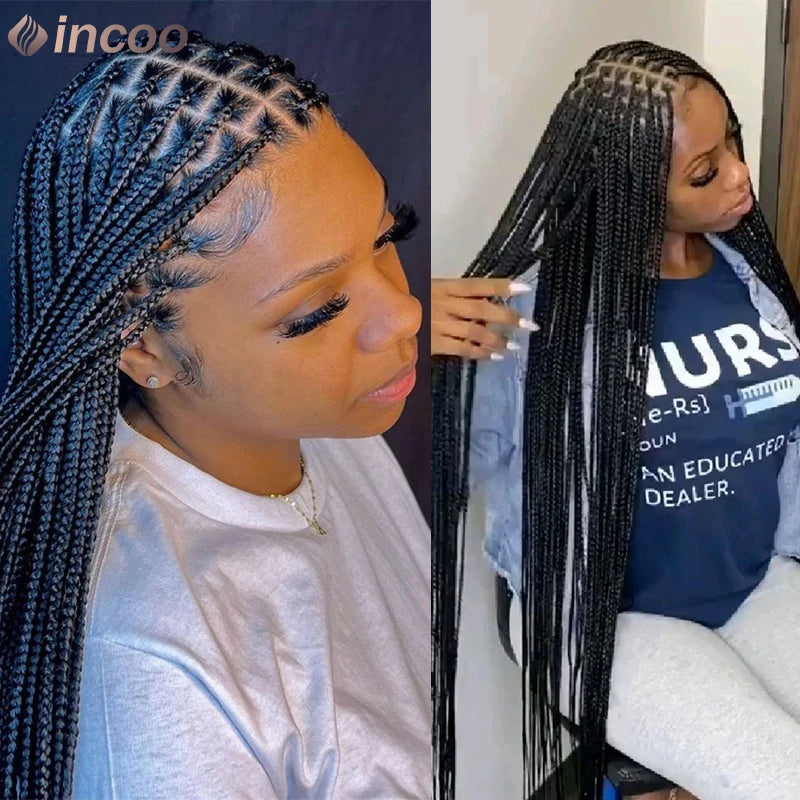 36" Small Box Braids Wig | Full Lace | Cornrows & Knotless Braids | Transparent Lace Luxegan