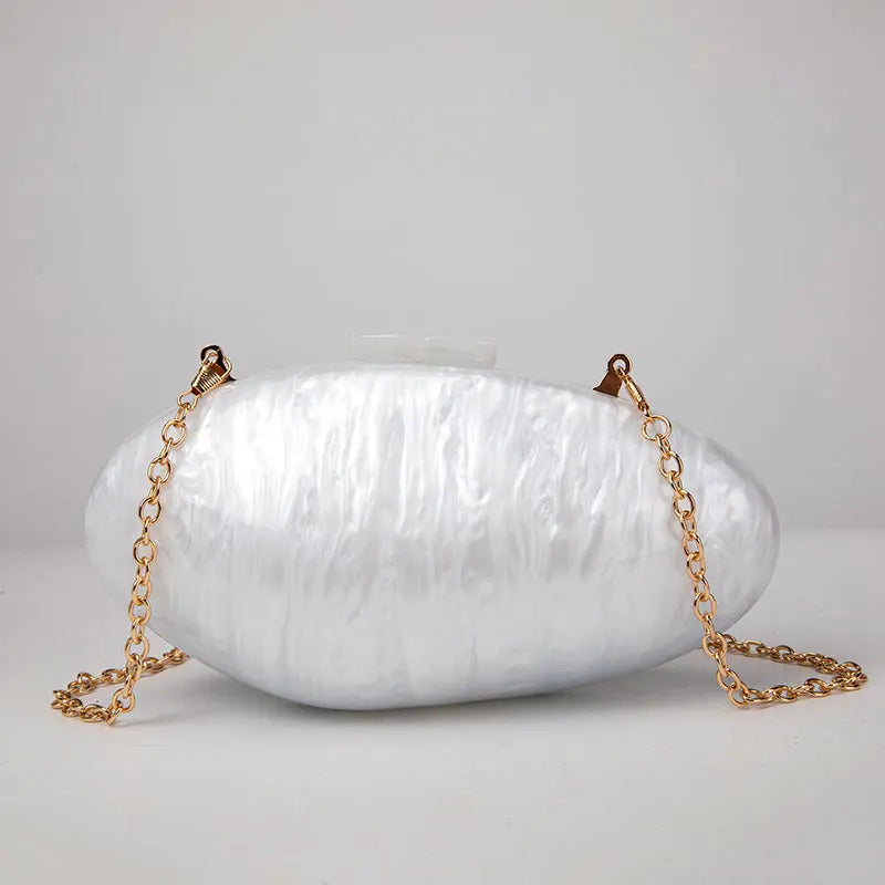 Luxury Pearl & Chain Clutch | Acrylic Shell Evening Bag Luxegan