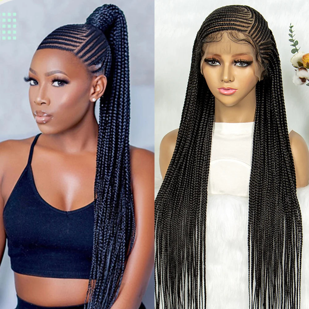 Goddess Bohemian Knotless Braids Wig | Full Lace Front | Cornrow Accents Luxegan