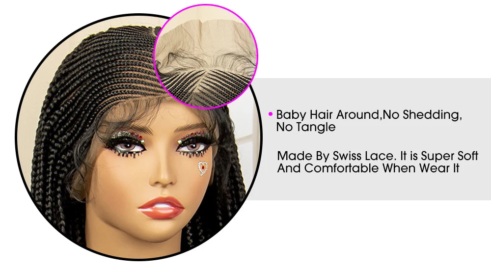 36" Full Lace Afro Cornrow Wig | Knotless Box Braids | Kanekalon Hair | For Black Women - Luxegan