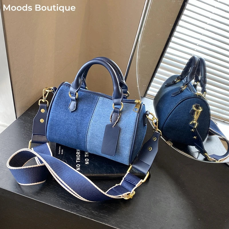Patchwork Colorblock Mini Handbag | Denim Shoulder & Crossbody Bag Luxegan