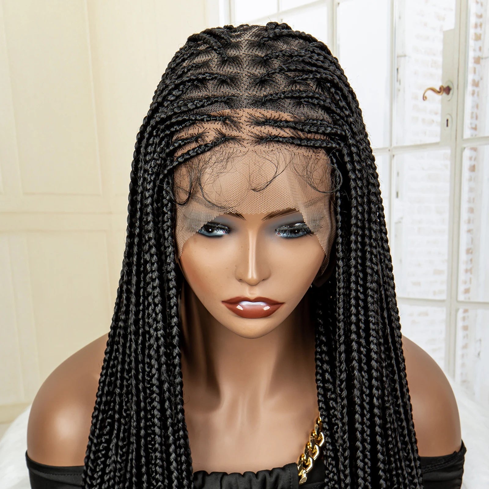 36" 613 Full Lace Knotless Box Braided Wig | Transparent HD Lace | Baby Hair | Synthetic Wig for Black Women Luxegan