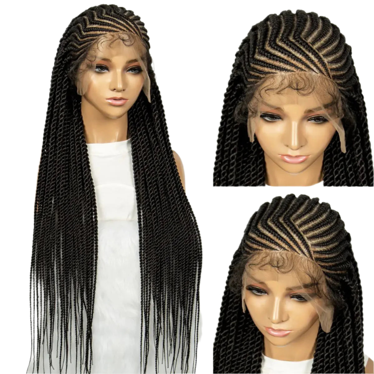 32" Cornrow Braided Wig | Full Lace Box Braids | Transparent Lace Front Wig for Black Women