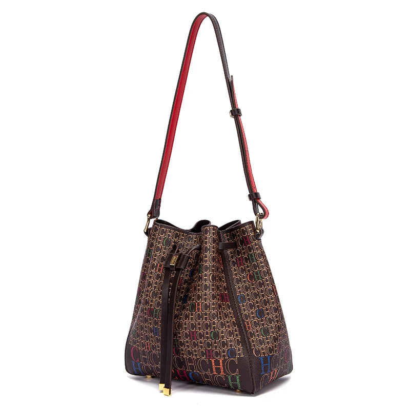 Luxury Classic Women’s Bucket Bag | Fashion PVC Printed Shoulder Bag | Designer Inspired Mini Bucket Purse | Trendy "Luxury Brand" Lettered Handbag (Model CO2C2211) Luxegan
