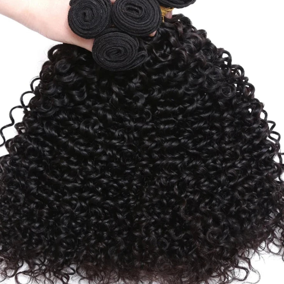 Kinky Curly Brazilian Remy Hair Bundles + HD Lace Closure | 13x4 / 13x6 Jerry Curl Weave Luxegan