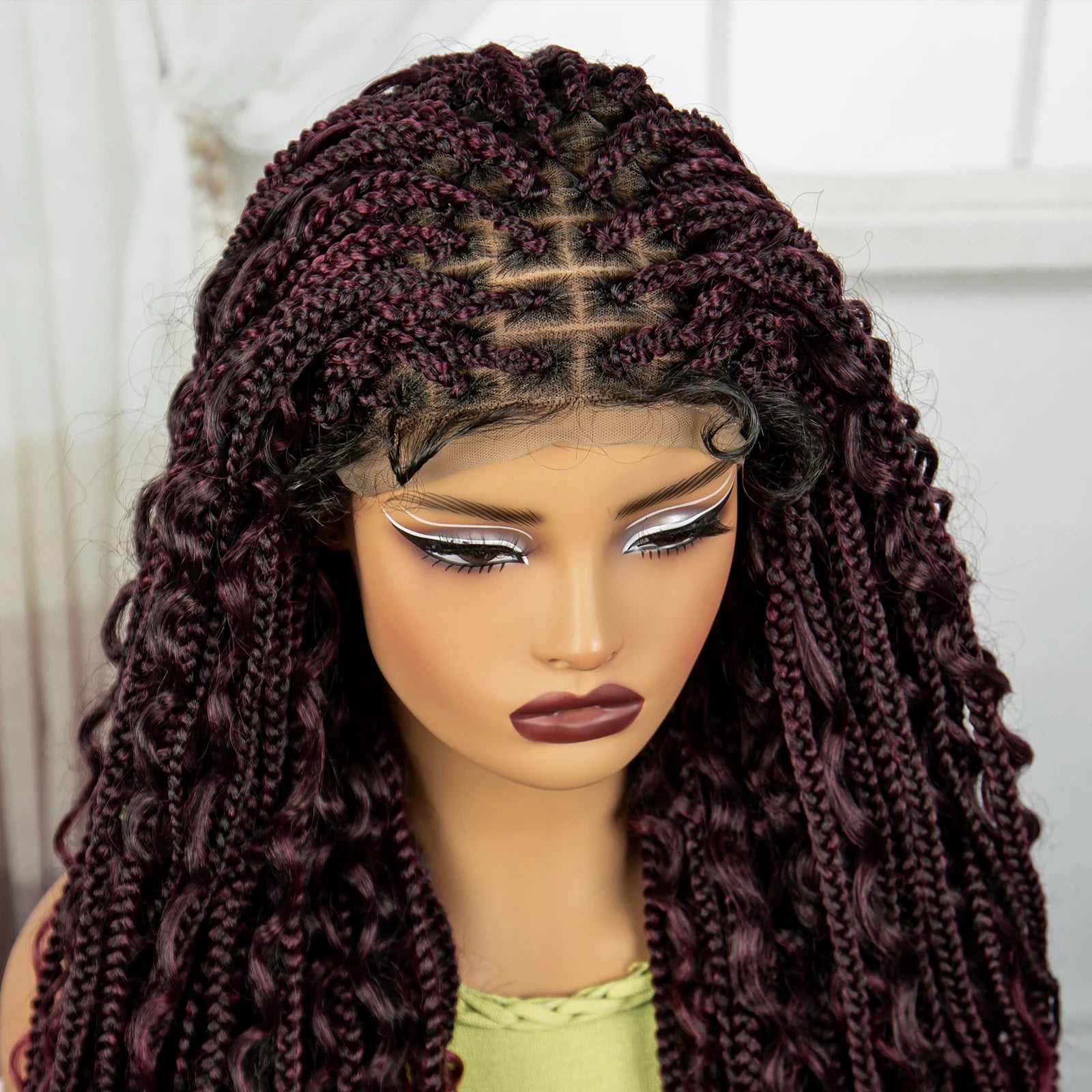 36" Knotless Box Braids Wig | Bohemian Style | Curly Ends | Lace Front | With Baby Hair | For Black Women