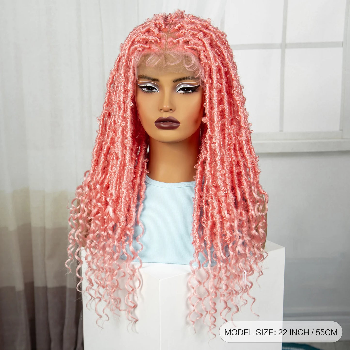 22" Pink Knotless Box Braids Wig with Curly Ends | Transparent Full Lace | Baby Hair Luxegan