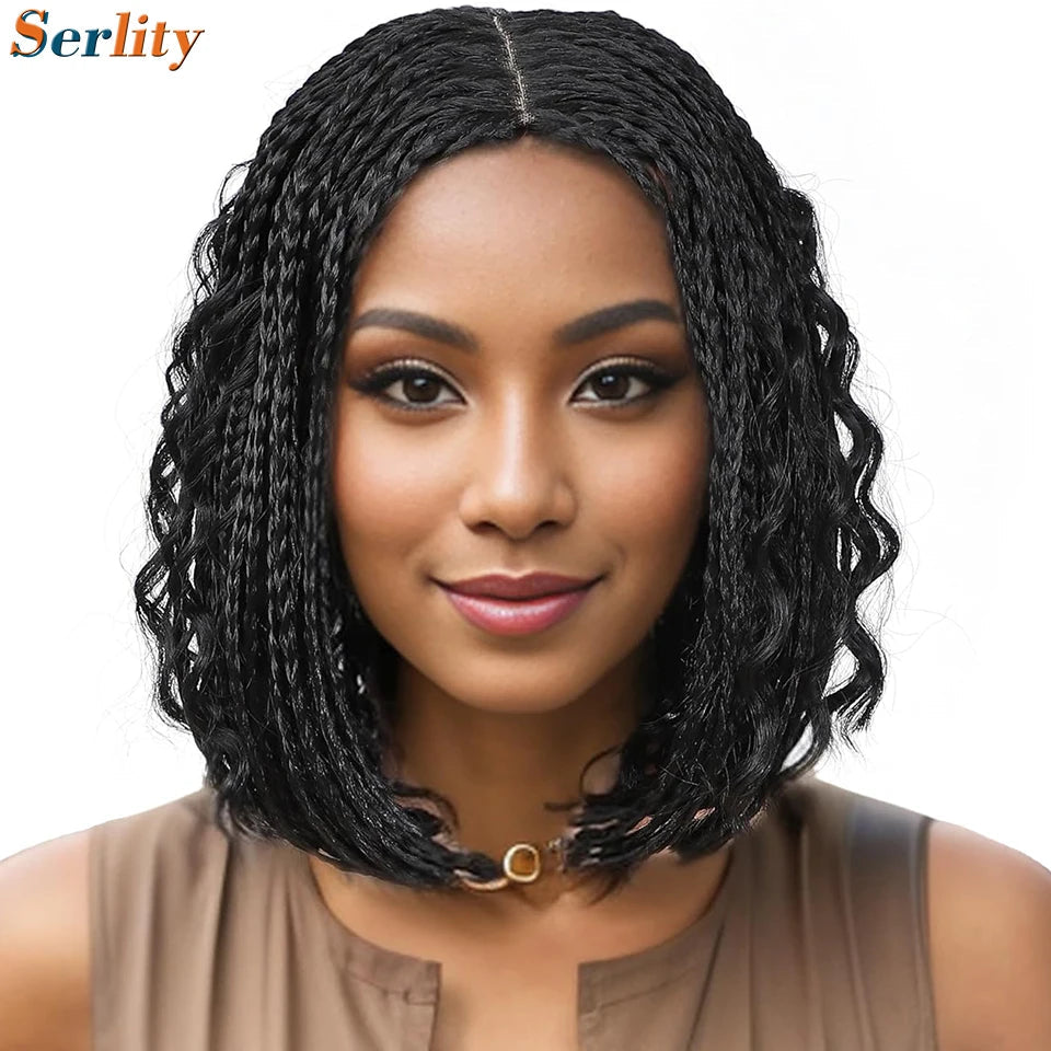 New Style Bob Box Braided Wigs For Black Women 12inches Synthetic Box Braids Crochet Hair Wigs On Sale Clearance Short Black Wig Luxegan