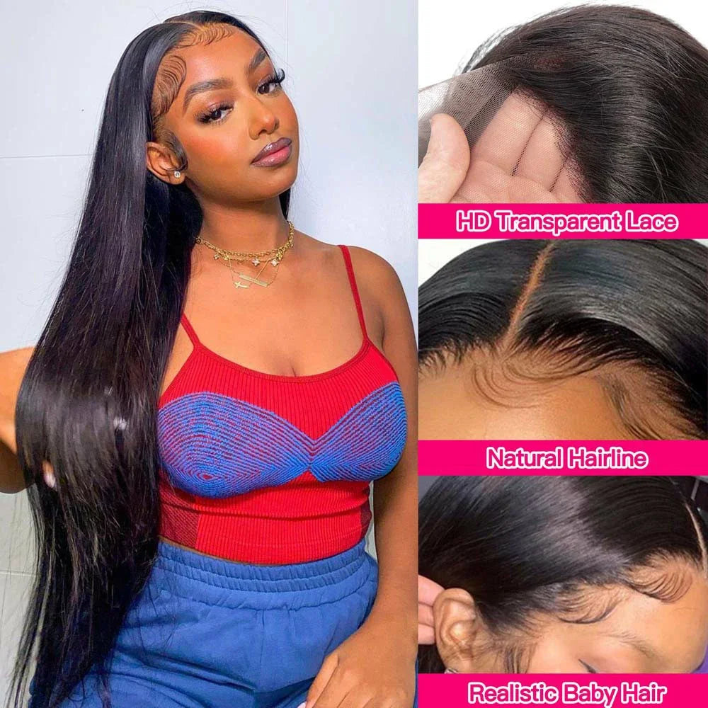 180% Density Straight Human Hair Wigs | HD 4x4 Lace Closure & 13x4/13x6 Lace Frontal Wig (Remy, 30-36 Inch Transparent Lace) Luxegan