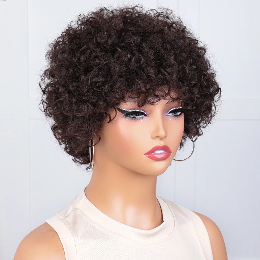Brown Pixie Cut Wig | Short Water Wave Wig | Brazilian Remy Human Hair | Ready to Wear