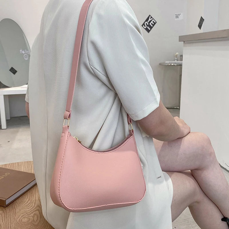 Fashion Solid Color Shoulder Bag For Women | PU Leather Armpit Handbag | Casual Daily Underarm Bag Girls Shopping Purse (Bolsa) Luxegan