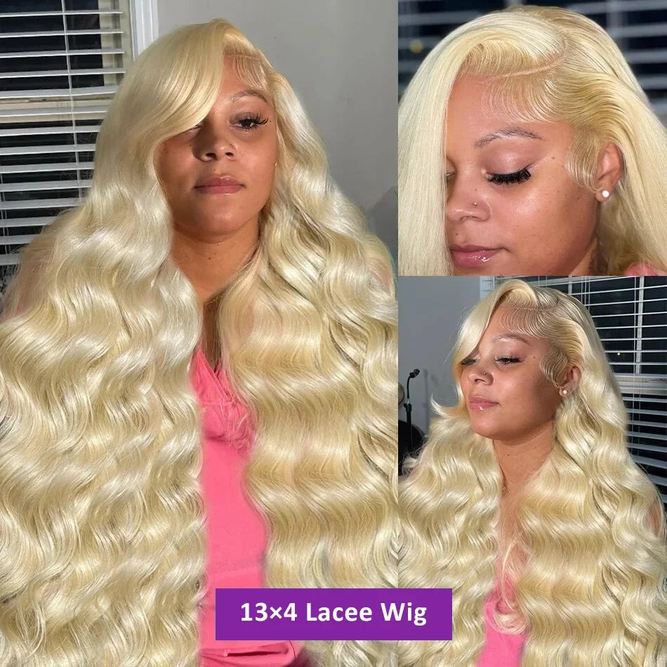 613 Platinum Blonde Body Wave Wig | Sophisticated 13x6 & 13x4 HD Transparent Lace | Elegant "Brazilian Remy" 250 Density 26+ Inch Length | "Dignified" Pre-Plucked Human Hair for Radiant Versatile Styling Luxegan