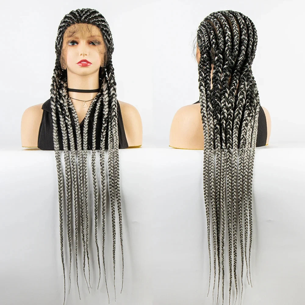 36" Long Cornrow Braids Wig | Full Lace Frontal | Baby Hair Luxegan