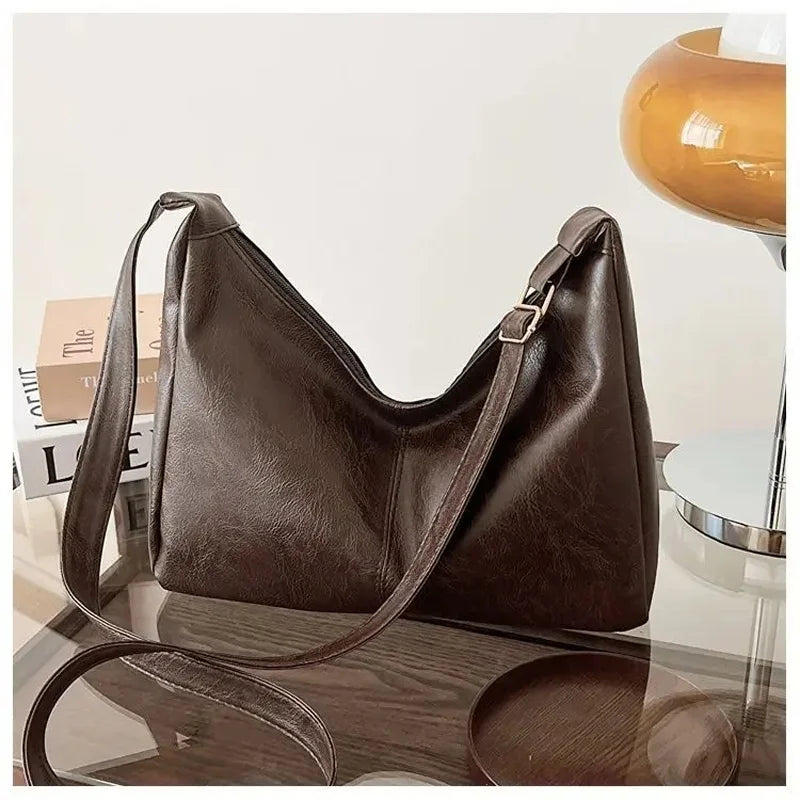 Maillard Style PU Leather Commuter Tote | Vintage High-Capacity Fashion Handbag | Stylish Texture Crossbody & Shoulder Bag for Women (Temperament Collection) Luxegan
