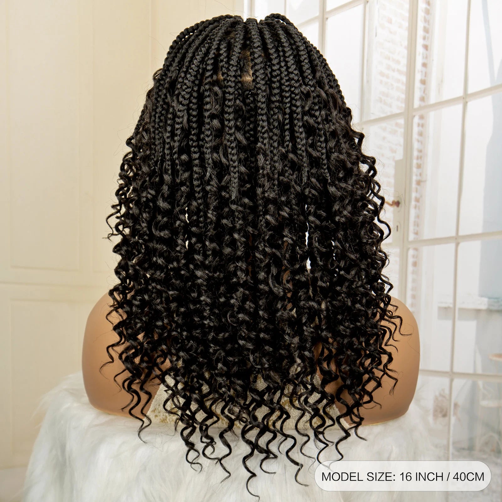 Curly Braided Wig | Boho Box Braids | Full Lace Wig | Knotless Braids | Brown Wig | Synthetic Hair | Black Women