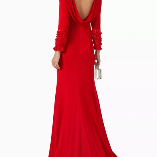 Floral Sequined Mermaid Prom Dress | Boat Neck Full Sleeve Floor-Length Evening Gown - view 2