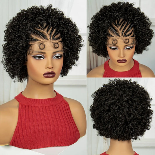 Natural Afro Kinky Curly Braids Bob Wig | Transparent Lace Front | Baby Hair Luxegan