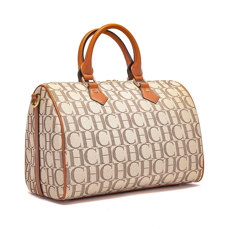 Women’s Boston Pillow Bag | Brown Letter Print Handbag & Casual Baguette Shoulder Bag Luxegan