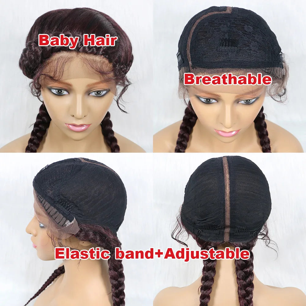 24" Dutch Cornrow Box Braid Wig | Lace Front Synthetic Wig with Baby Hair | Afro Wig for Black Women | High-Temp Fiber Luxegan