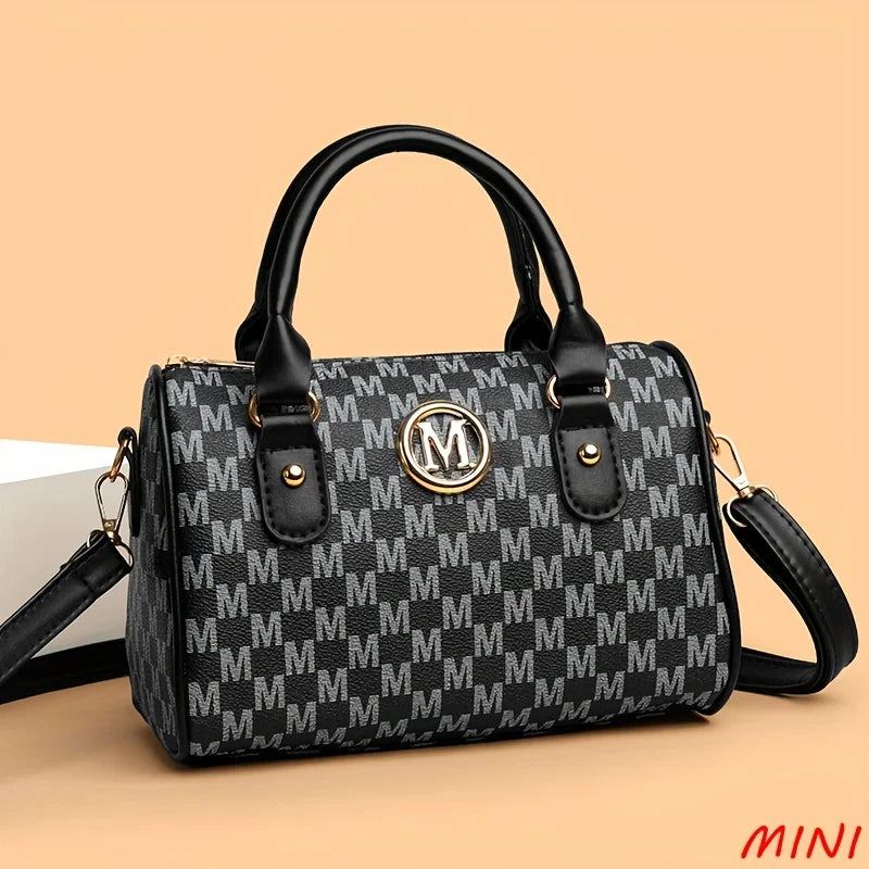 Vintage PU Leather Alphabet Bag | Golden "M" Logo Crossbody Purse Luxegan