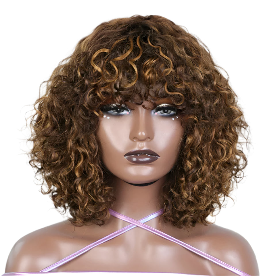 Rebecca Highlight Kinky Jerry Curly Wig | 200% Density Human Hair with Bangs Luxegan
