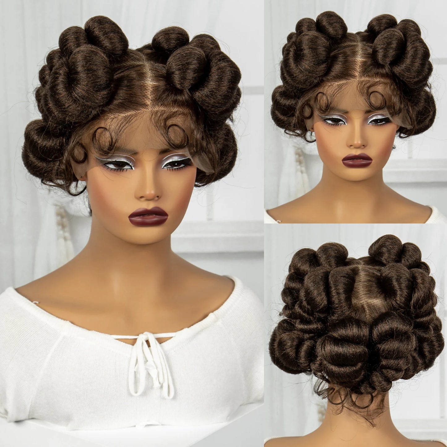 Short Cute Handmade Bantu Knotless Braids Wig | Transparent Full Lace Luxegan