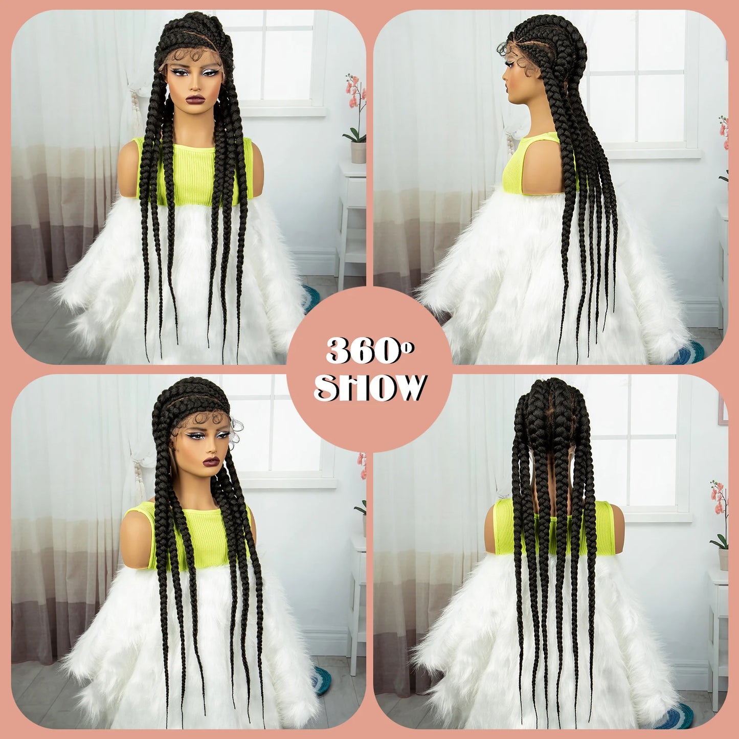 36" Long Cornrow Knotless Braids Wig | Full Lace | Baby Hair Luxegan