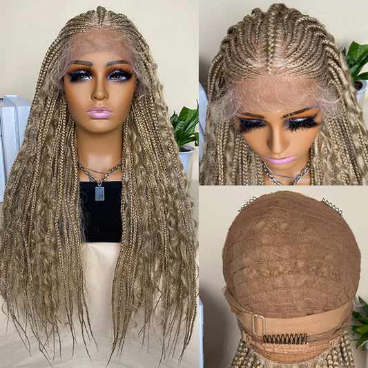 28" 613 Blonde Straight Cornrow Box Braids Lace Front Wig - Long Synthetic Knotless Braids with Baby Hair