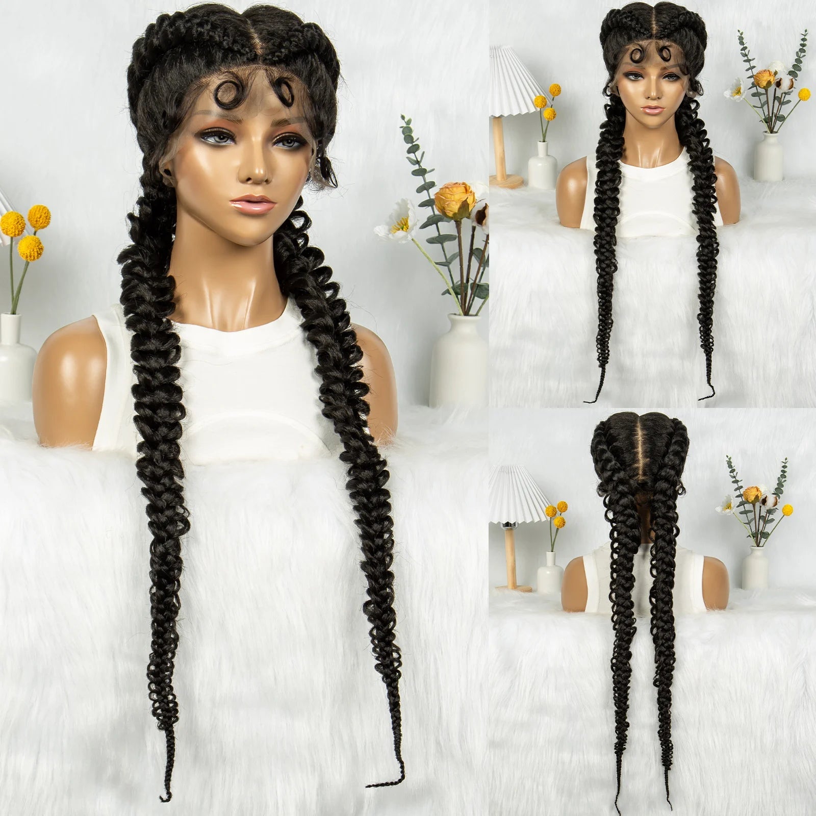 36" Twisted Braids Lace Front Wig | 13x1 | Senegalese Twist | Baby Hair | Handmade Synthetic Braids Luxegan
