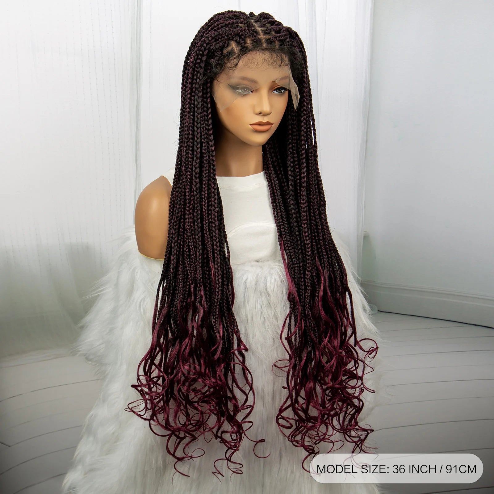 36" Knotless Braids Wig with Curly Ends | Lace Front | Synthetic Hair | Black Women